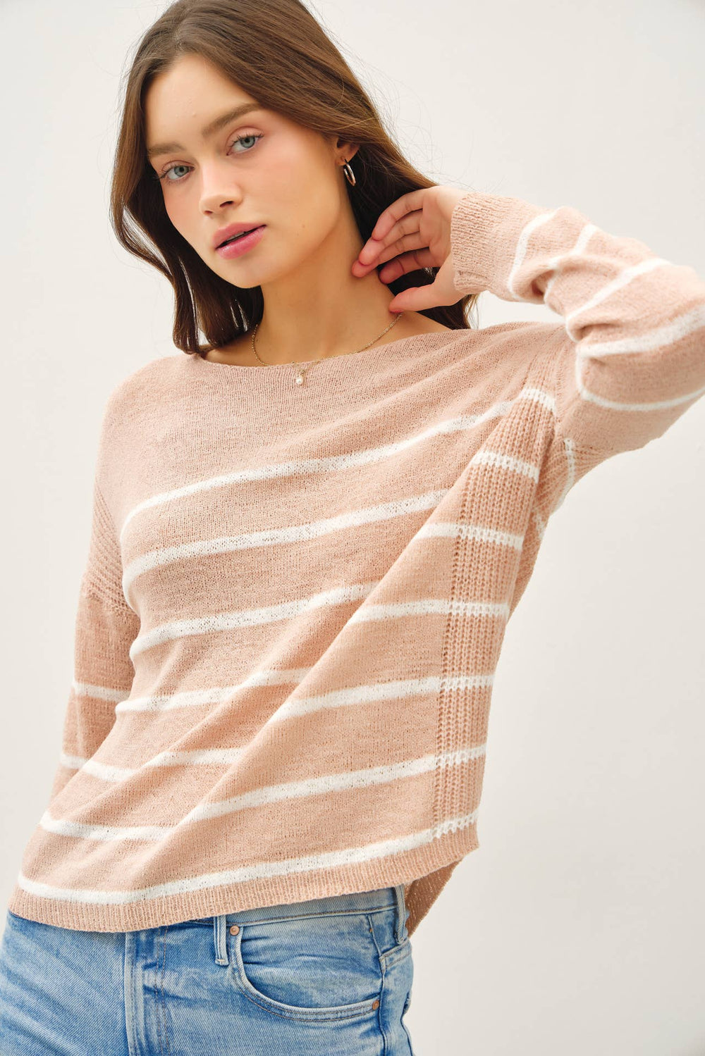 Women's Sweaters - STRIPED LIGHTWEIGHT SWEATER - Blush - Cultured Cloths Apparel