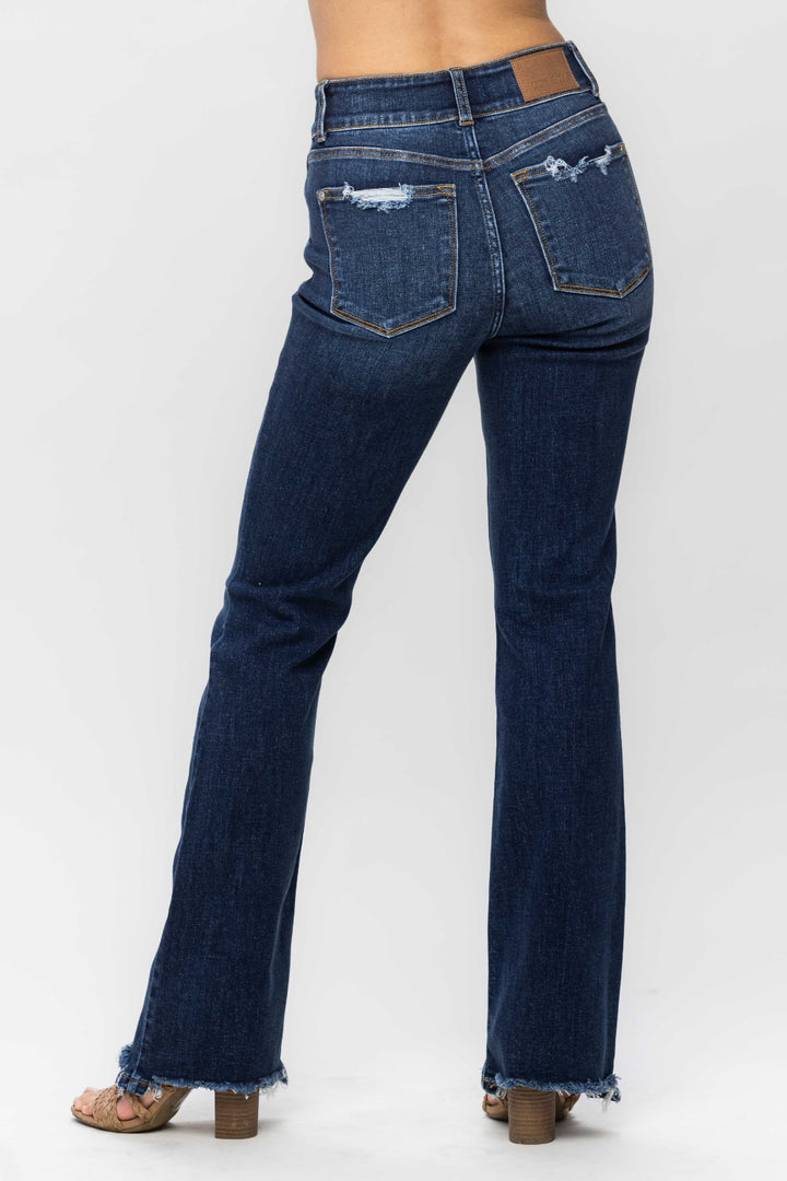 Denim - Judy Blue Full Size Frayed Hem Bootcut Jeans -  - Cultured Cloths Apparel