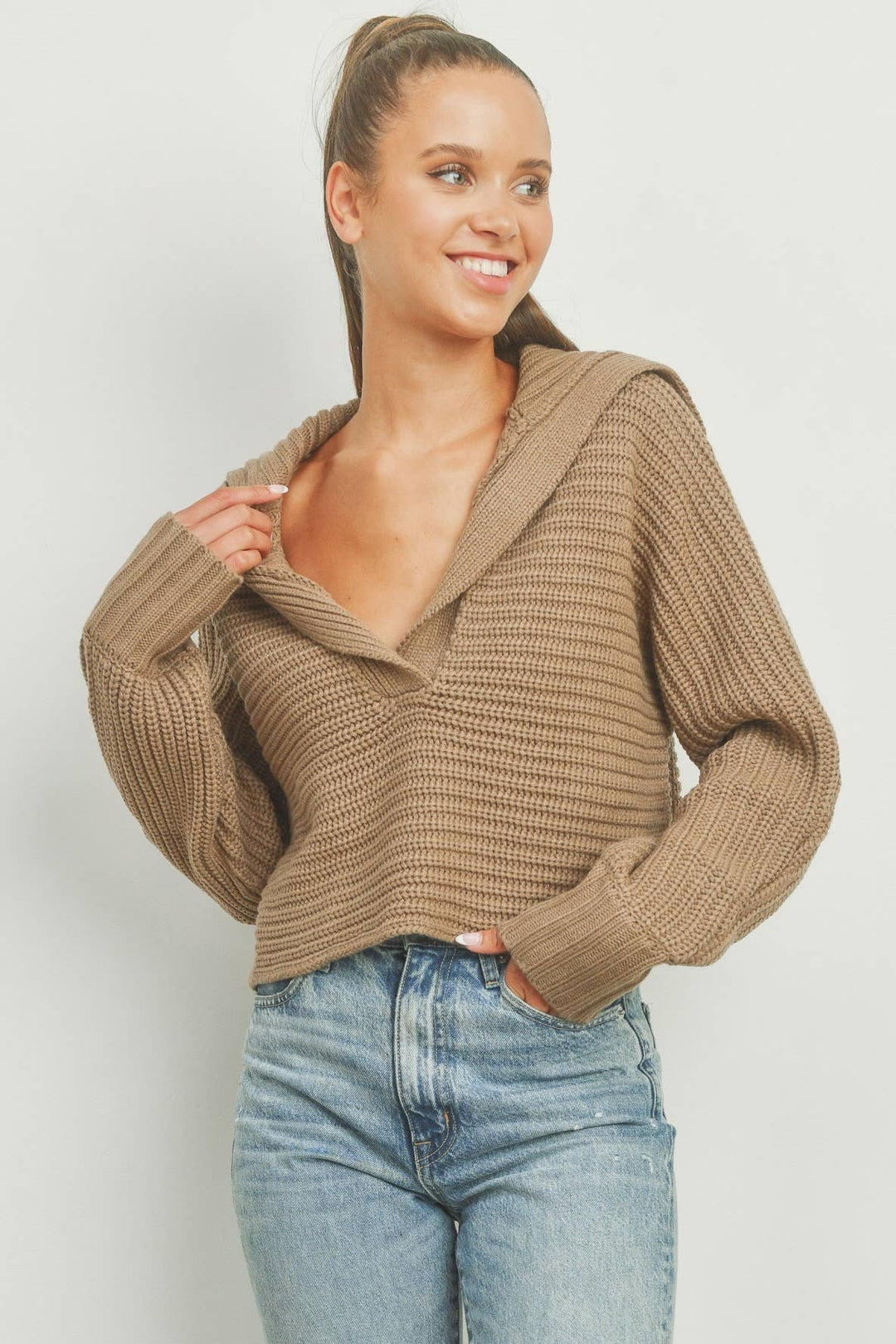 Women's Sweaters - DRAMA COLLAR V NECK SWEATER - - Cultured Cloths Apparel