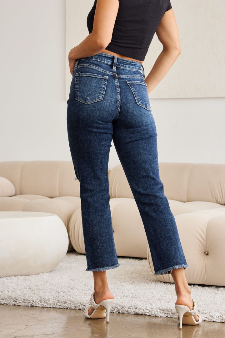 Denim - RFM Crop Dylan Full Size Tummy Control Distressed High Waist Raw Hem Jeans -  - Cultured Cloths Apparel