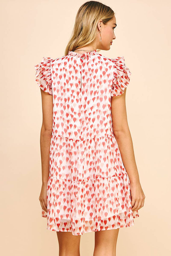 Women's Dresses - PRINTED TIERED MINI DRESS - IVORY/RED - - Cultured Cloths Apparel