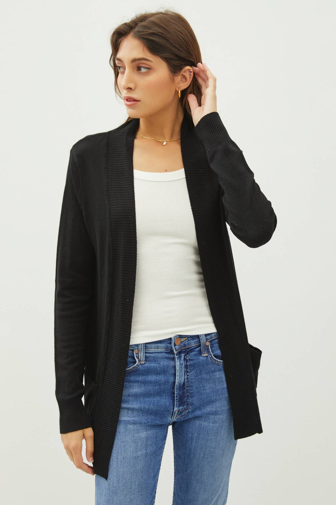 Outerwear - COTTON BLEND KNIT OPEN FRONT CARDIGAN - Black - Cultured Cloths Apparel