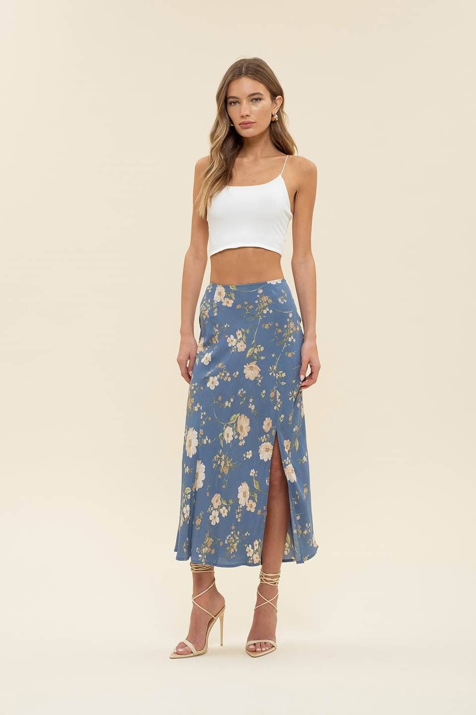 Women's Skirts - FLORAL HIGH WAIST SIDE SLIT BIAS MIDI SKIRT -  - Cultured Cloths Apparel