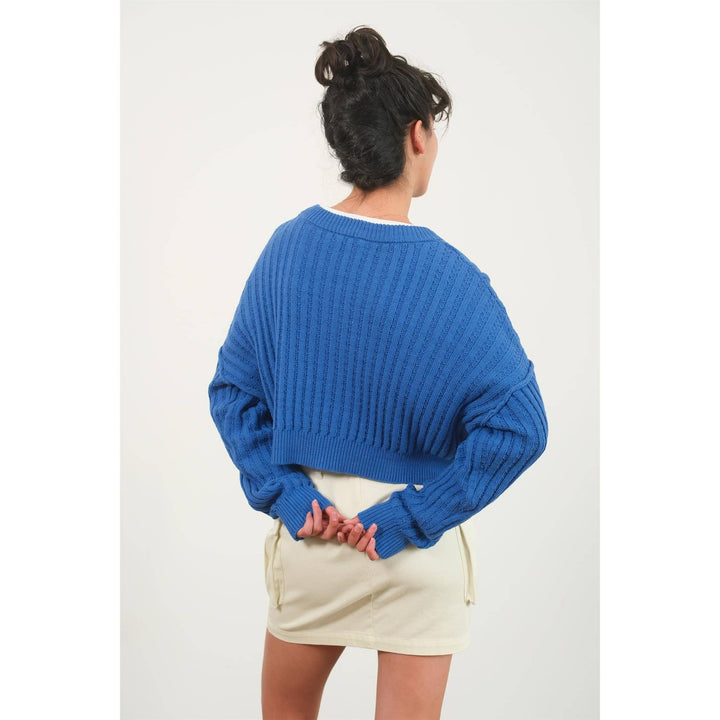 Women's Sweaters - CROPPED RIBBED LONG SLEEVE KNIT SWEATER -  - Cultured Cloths Apparel