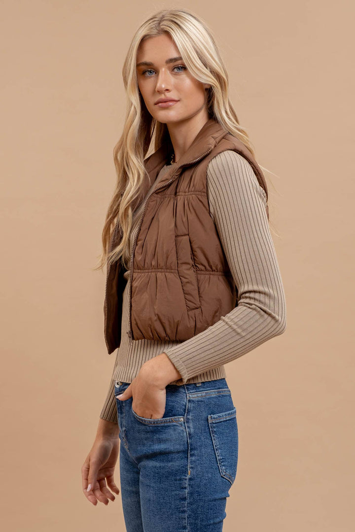 Outerwear - COLLARED ZIP UP CROPPED PUFFER VEST - - Cultured Cloths Apparel