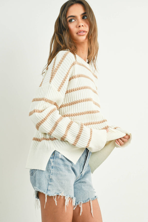 Women's Sweaters - BOAT NECK STRIPED KNIT SWEATER -  - Cultured Cloths Apparel