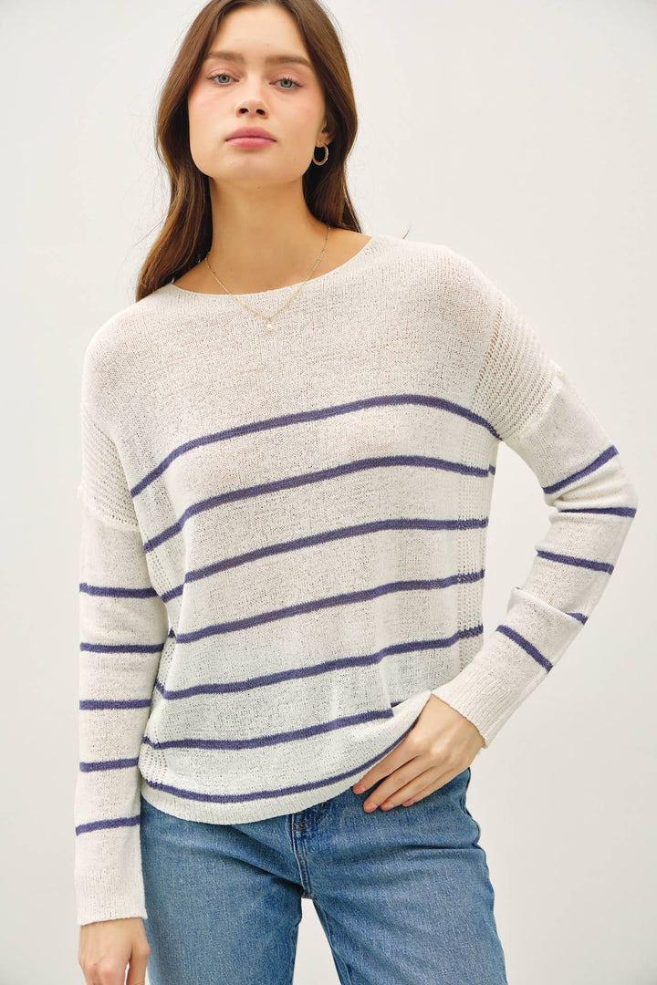 Women's Sweaters - STRIPED LIGHTWEIGHT SWEATER - - Cultured Cloths Apparel