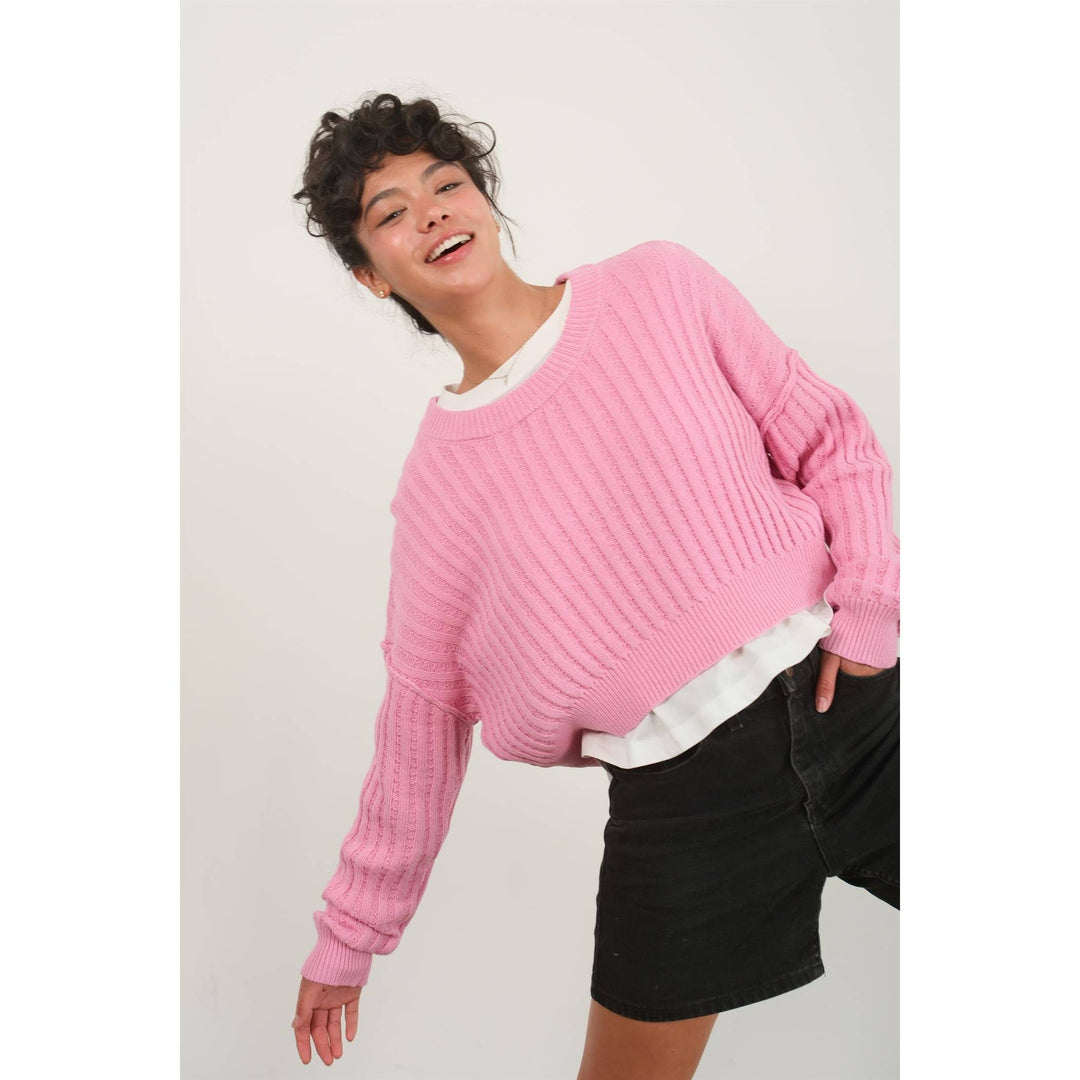 Women's Sweaters - CROPPED RIBBED LONG SLEEVE KNIT SWEATER -  - Cultured Cloths Apparel