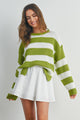 Women's Sweaters - STRIPED ROUND NECK LONG SLEEVE SWEATER -  - Cultured Cloths Apparel