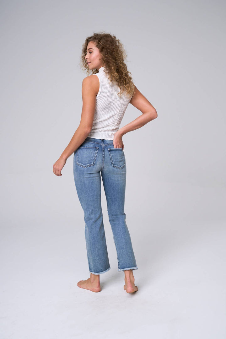 Denim - HIGH RISE STRAIGHT LEG ANKLE JEANS WITH FRAY HEM -  - Cultured Cloths Apparel