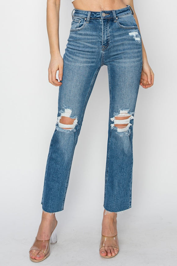 Denim - RISEN High Rise Distressed Ankle Jeans - Medium - Cultured Cloths Apparel