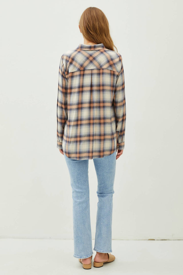 Women's Long Sleeve - CLASSIC DENIM ORANGE FLANNEL SHIRT -  - Cultured Cloths Apparel