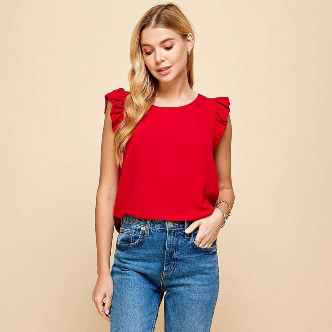 Women's Sleeveless - Solid Top with Ruffled Detailed Sleeves -  - Cultured Cloths Apparel