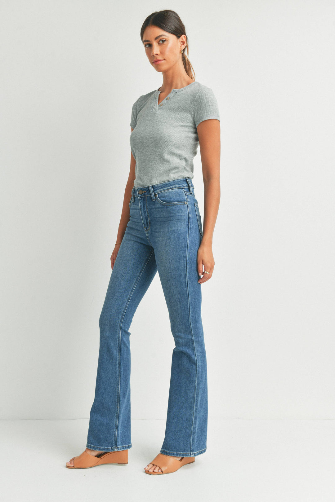 Denim - Dolly Long High Rise Skinny Flare Medium Blue Denim Jeans -  - Cultured Cloths Apparel