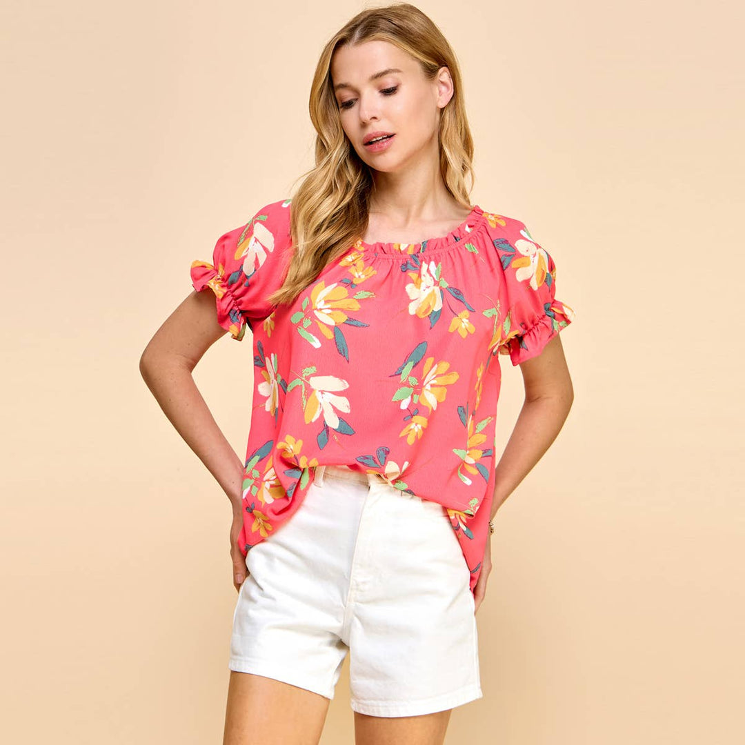 Women's Short Sleeve - Floral Printed Top with Optional Off-Shoulder -  - Cultured Cloths Apparel