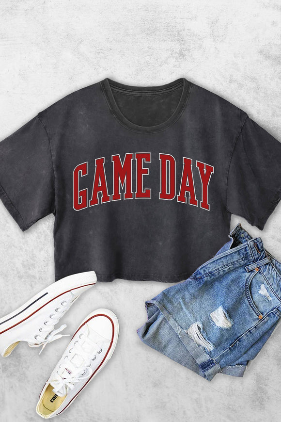 Graphic T-Shirts - GAME DAY PUFF WOMEN'S VINTAGE GRAPHIC CROP TOP - BLACK - Cultured Cloths Apparel