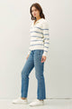 Women's Sweaters - COLLARED FUZZY STRIPED V NECK SWEATER -  - Cultured Cloths Apparel