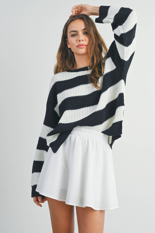 Women's Sweaters - STRIPED ROUND NECK LONG SLEEVE SWEATER -  - Cultured Cloths Apparel