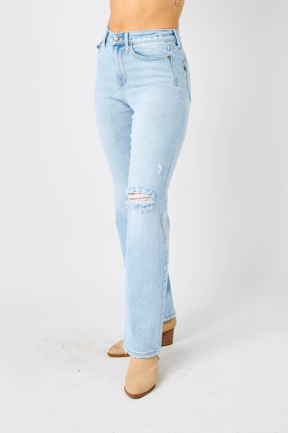 Denim - Judy Blue Full Size High Waist Distressed Straight Jeans -  - Cultured Cloths Apparel