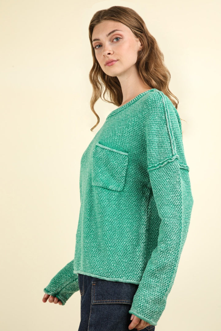 Women's Sweaters - VERY J Mineral Washed Exposed Seam Sweater -  - Cultured Cloths Apparel