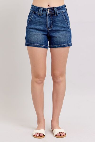 Women's Shorts - Judy Blue Full Size Double Button Waistband Denim Shorts - - Cultured Cloths Apparel