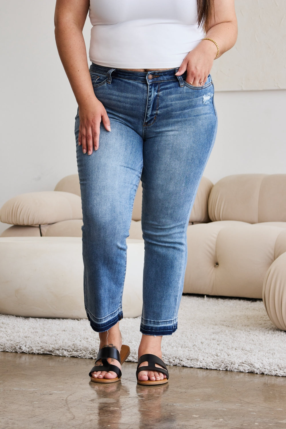 Denim - Judy Blue Full Size Release Hem Cropped Bootcut Jeans -  - Cultured Cloths Apparel