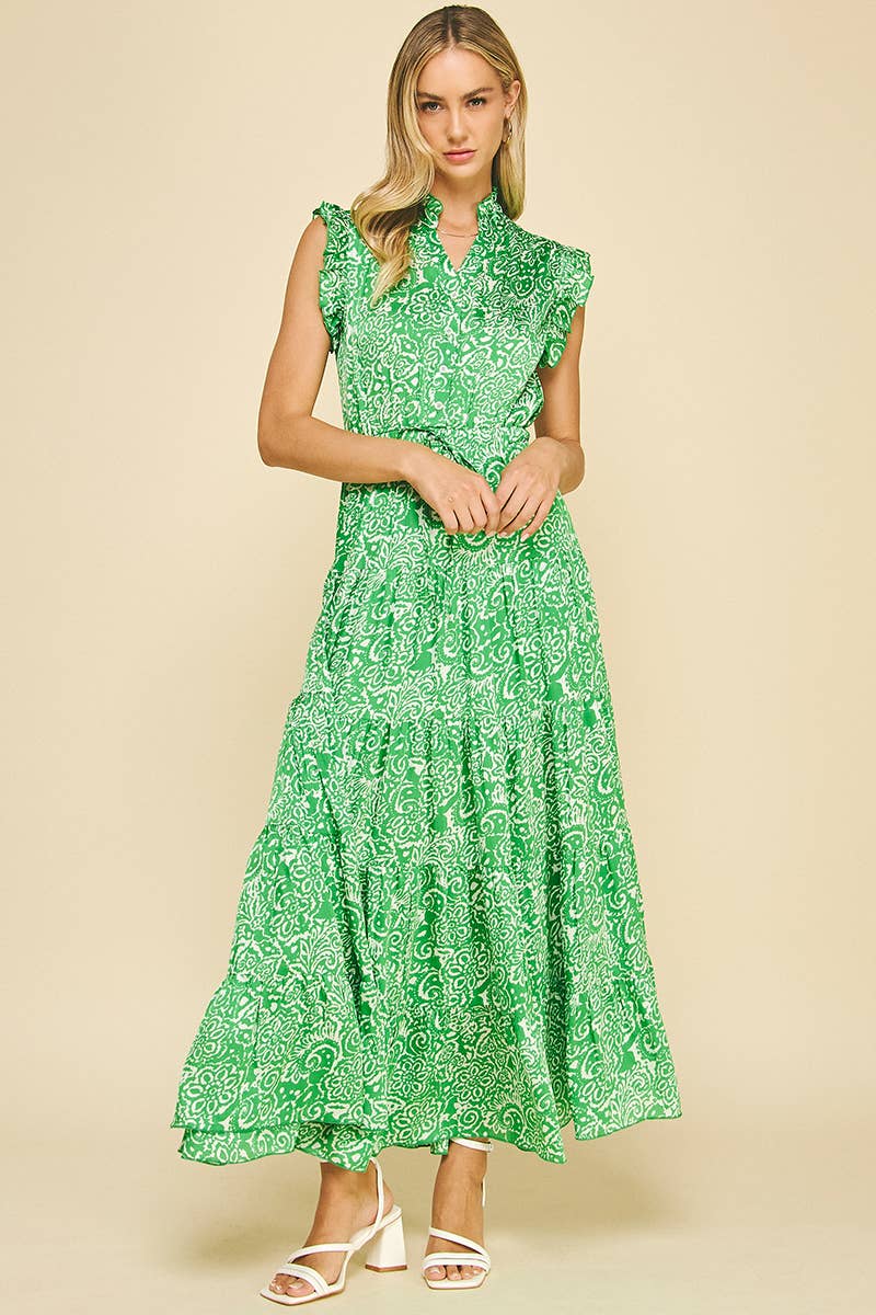 Women's Dresses - PAISLEY PRINT MAXI DRESS - Green - Cultured Cloths Apparel