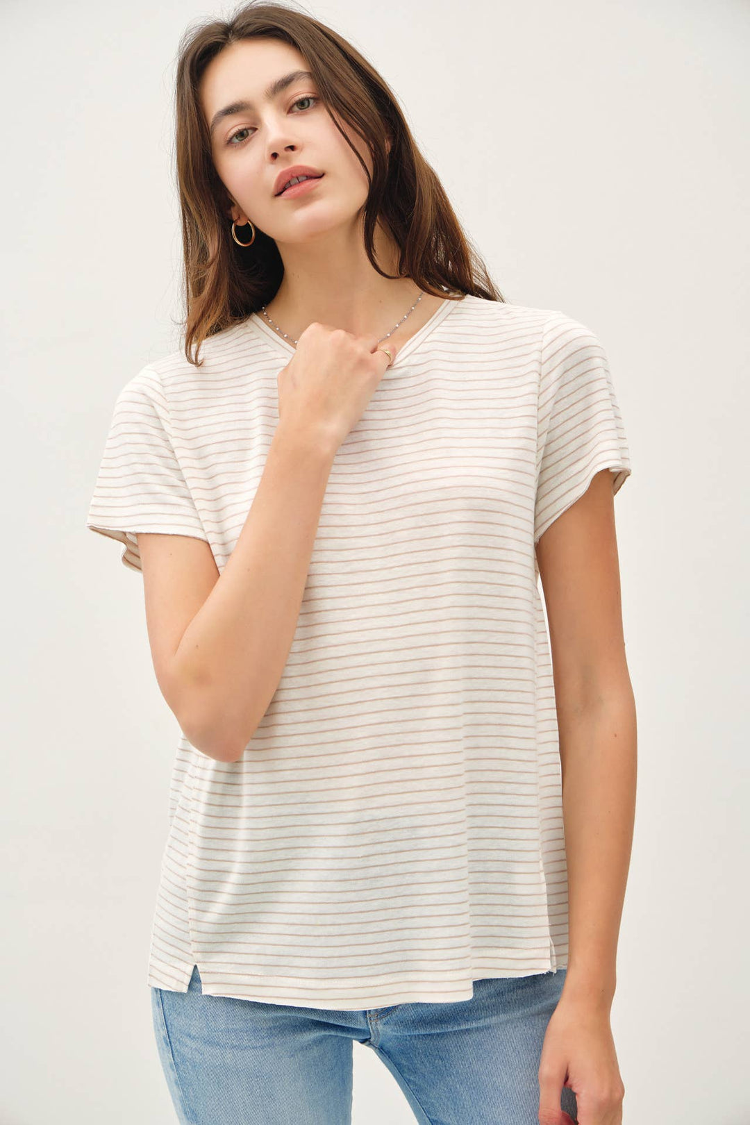 Women's Short Sleeve - SHORT SLEEVE ROUND NECK STRIPED RELAXED TEE - - Cultured Cloths Apparel