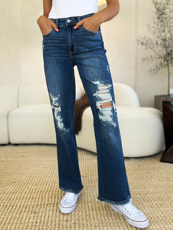 Denim - Judy Blue Full Size Mid Rise Distressed Raw Hem Jeans -  - Cultured Cloths Apparel