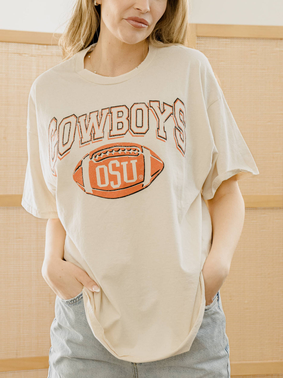 Graphic T-Shirts - OSU Cowboys Wonka Football Off White Thrifted Tee -  - Cultured Cloths Apparel