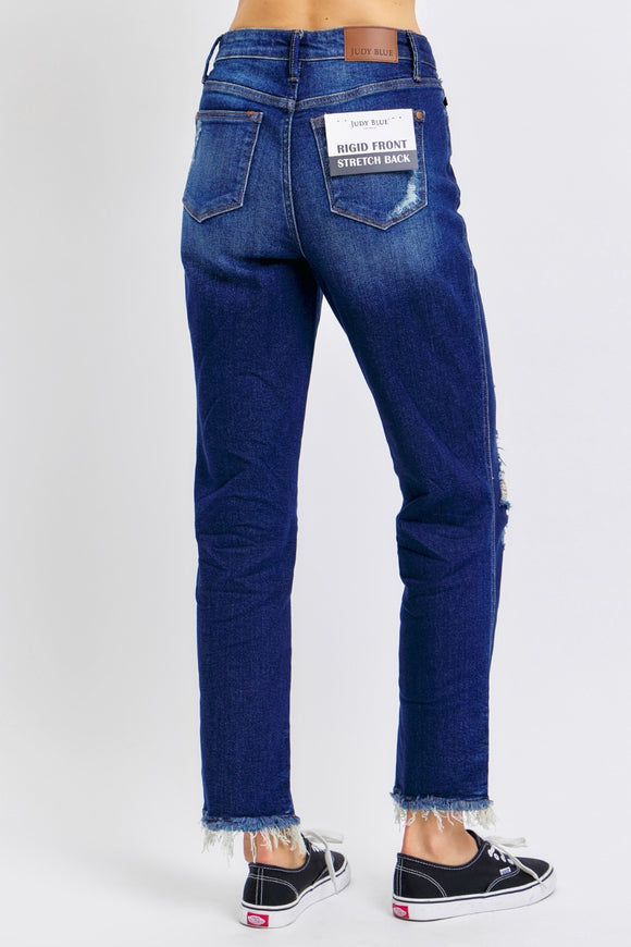 Denim - Judy Blue Full Size High Waist Rigid Magic Heavy Destroy Straight Jeans -  - Cultured Cloths Apparel