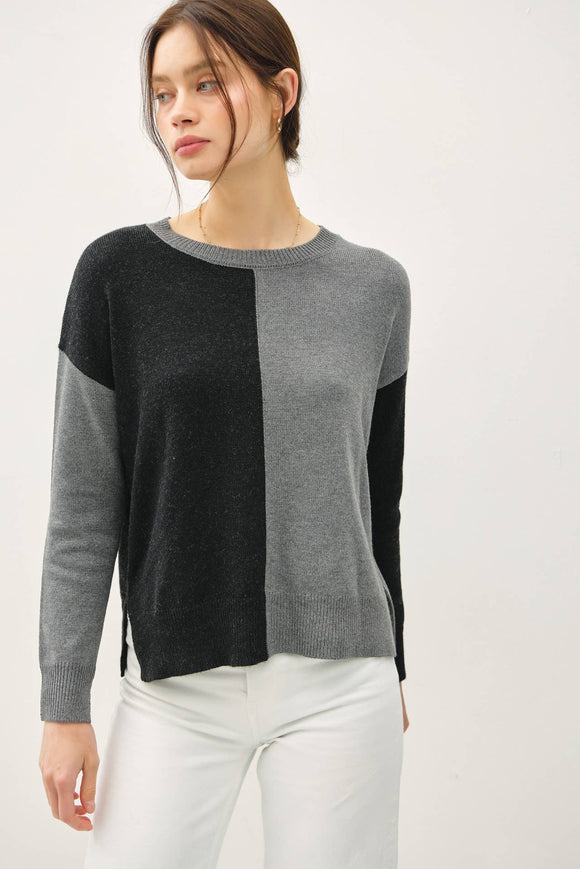 Women's Sweaters - COLOR BLOCKED BASIC ROUND NECK SWEATER -  - Cultured Cloths Apparel