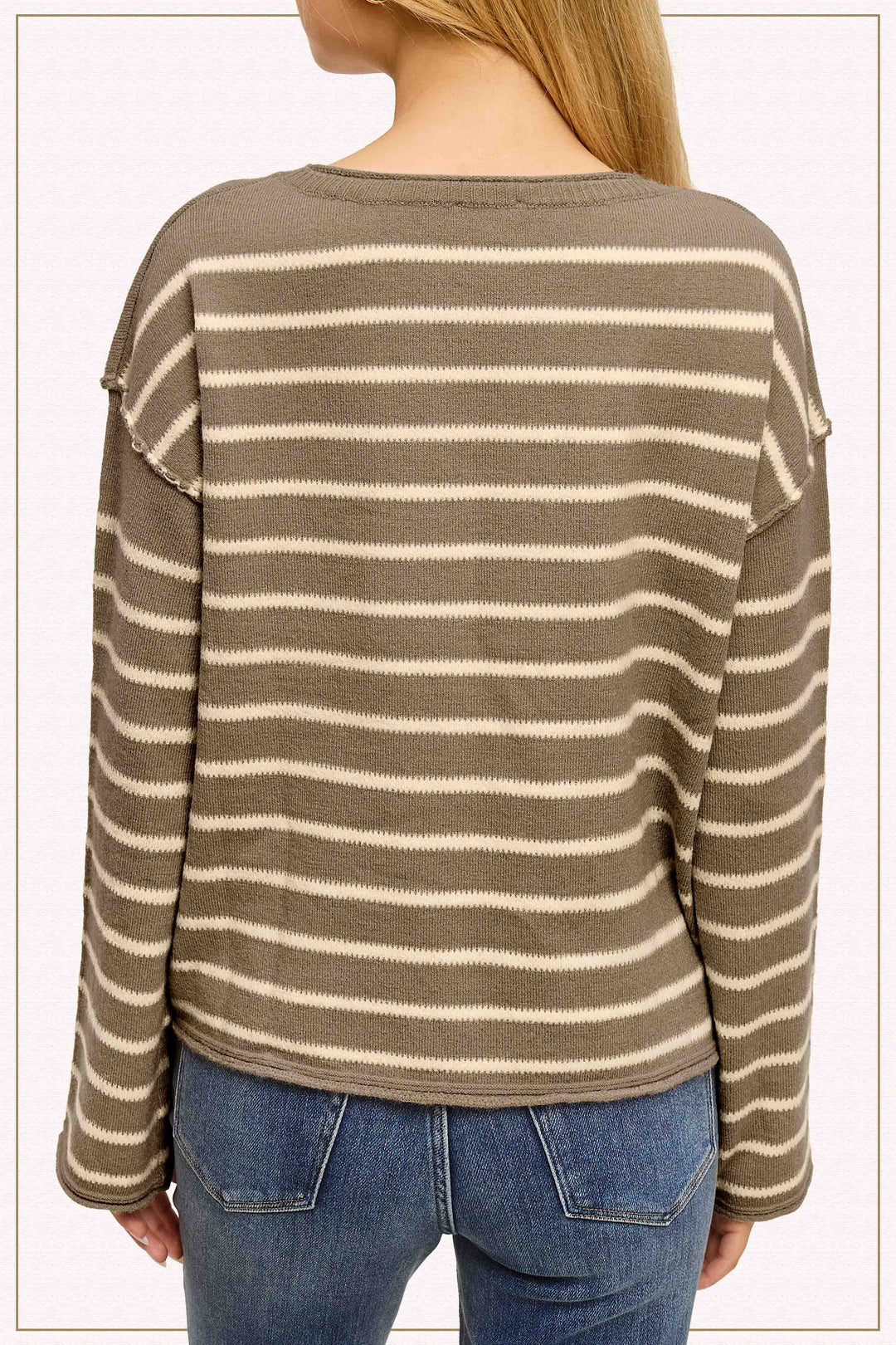 Women's Sweaters - Striped Round Neck Loose Fit Long Sleeve Sweater -  - Cultured Cloths Apparel