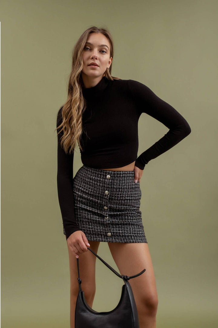 Women's Skirts - BUTTON DOWN TWEED MINI SKIRT - - Cultured Cloths Apparel