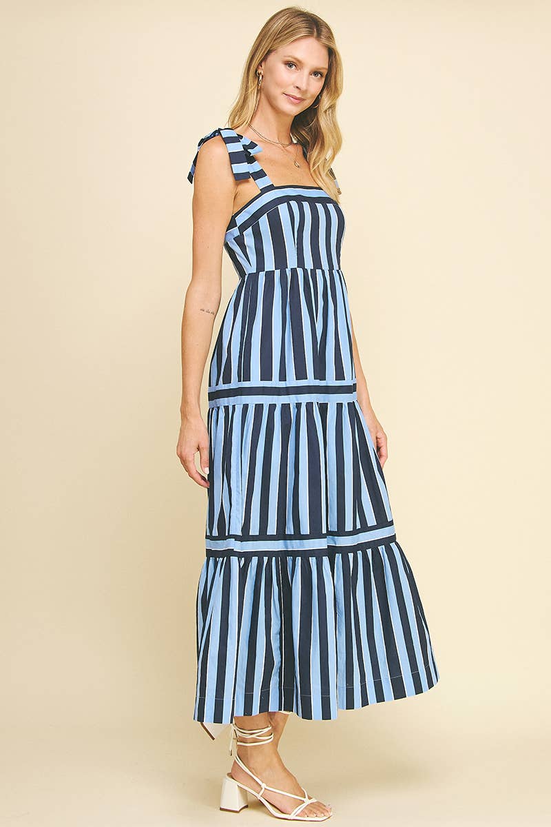 Women's Dresses - STRIPE TIERED MAXI DRESS - - Cultured Cloths Apparel