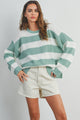 Women's Sweaters - STRIPED ROUND NECK LONG SLEEVE SWEATER -  - Cultured Cloths Apparel