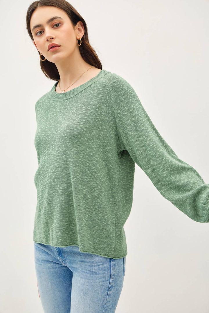 Women's Sweaters - RAGLAN LONG SLEEVE PULLOVER SLUB YARN KNIT SWEATER - Green - Cultured Cloths Apparel