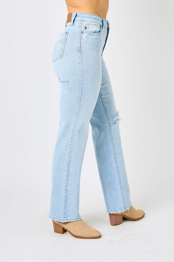 Denim - Judy Blue Full Size High Waist Distressed Straight Jeans -  - Cultured Cloths Apparel