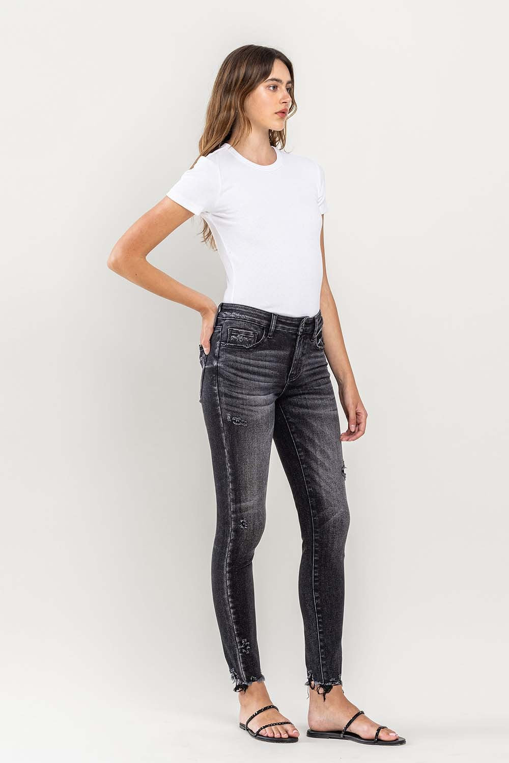 Denim - Lovervet Raw Hem Cropped Skinny Jeans -  - Cultured Cloths Apparel