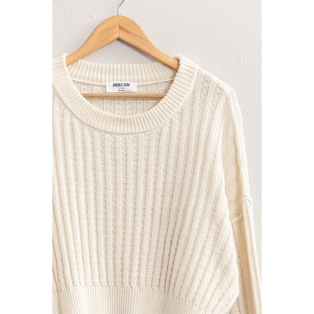 Women's Sweaters - CROPPED RIBBED LONG SLEEVE KNIT SWEATER - CREAM - Cultured Cloths Apparel