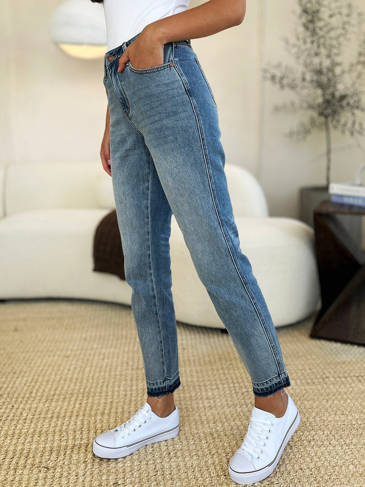 Denim - Judy Blue Full Size Mid Rise Rigid Magic Release Hem Jeans - - Cultured Cloths Apparel