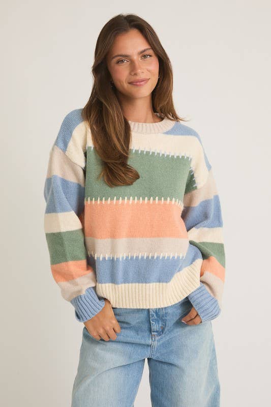 Women's Sweaters - Stitch Detail Boxy Sweater Top - - Cultured Cloths Apparel