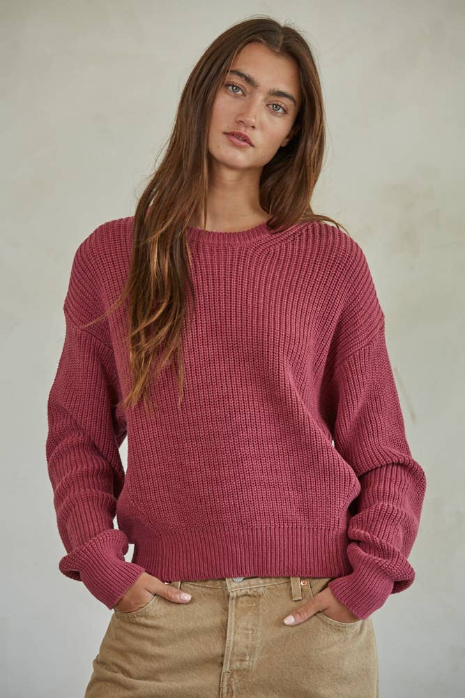 Women's Sweaters - Knit Cotton Sweater Ribbed Long Sleeve Pullover Top -  - Cultured Cloths Apparel