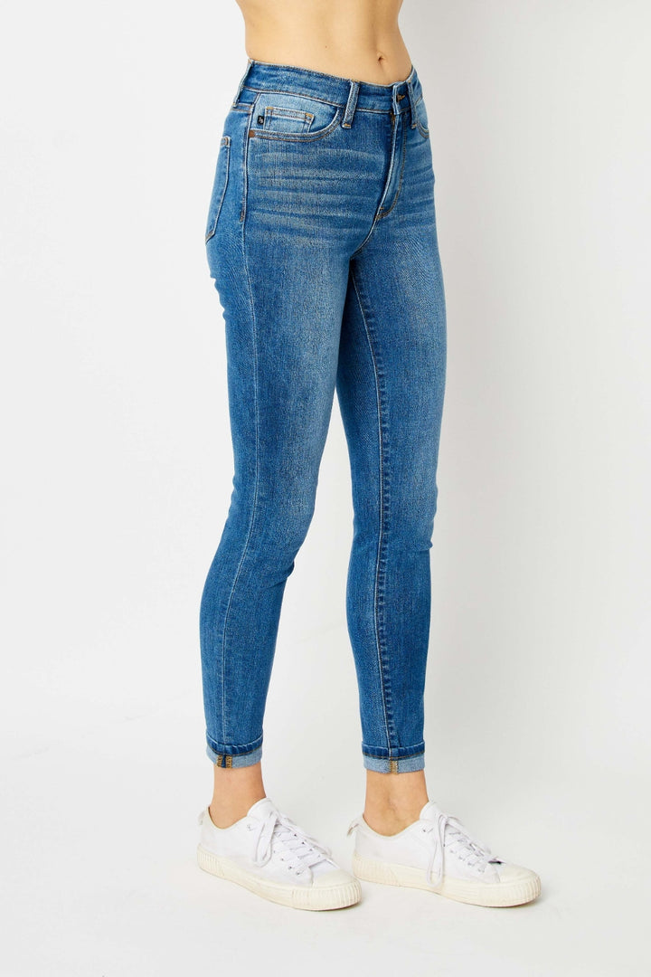 Denim - Judy Blue Full Size Cuffed Hem Skinny Jeans (Copy) - - Cultured Cloths Apparel