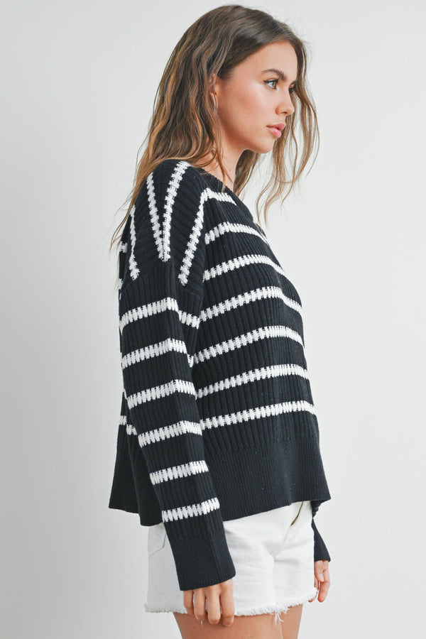 Women's Sweaters - BOAT NECK STRIPED KNIT SWEATER -  - Cultured Cloths Apparel