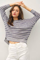 Women's Sweaters - LIGHT STRIPED WAFFLE KNIT DOLMAN SLEEVE SWEATER -  - Cultured Cloths Apparel