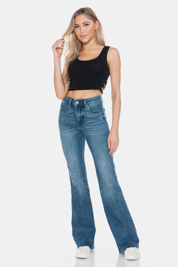 Denim - Judy Blue Full Size Tummy Control Cut Hem Flare Jeans - Medium - Cultured Cloths Apparel