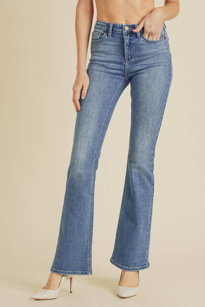 Denim - Dolly Long High Rise Skinny Flare Medium Blue Denim Jeans -  - Cultured Cloths Apparel