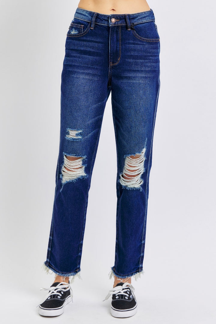 Denim - Judy Blue Full Size High Waist Rigid Magic Heavy Destroy Straight Jeans -  - Cultured Cloths Apparel