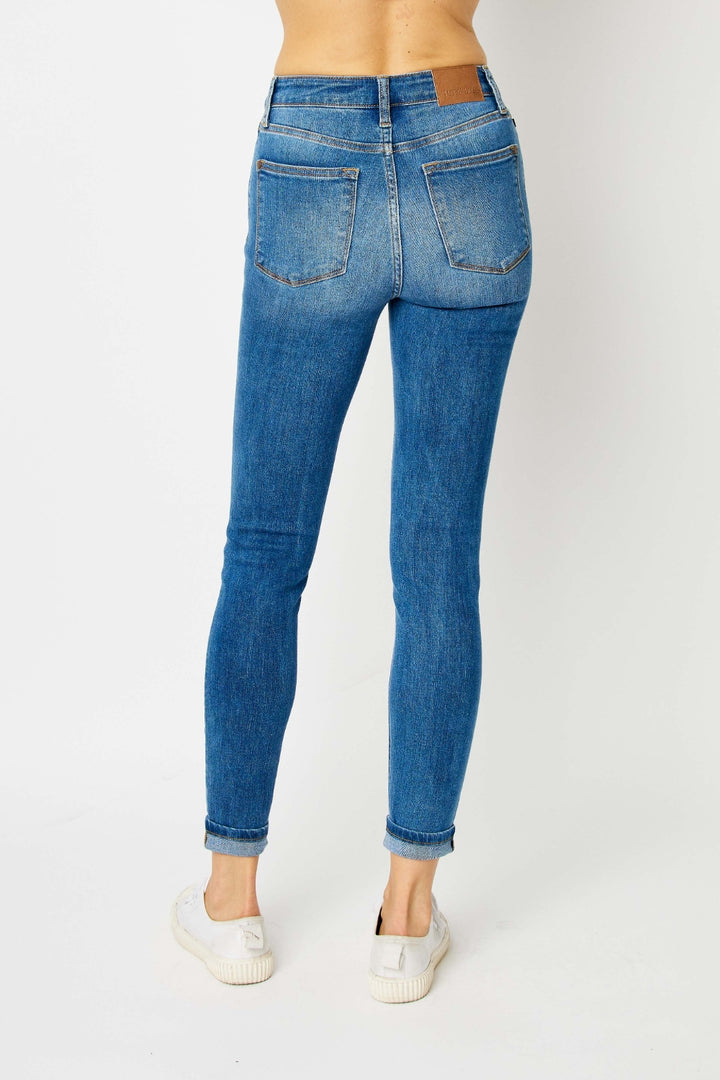 Denim - Judy Blue Full Size Cuffed Hem Skinny Jeans (Copy) - - Cultured Cloths Apparel